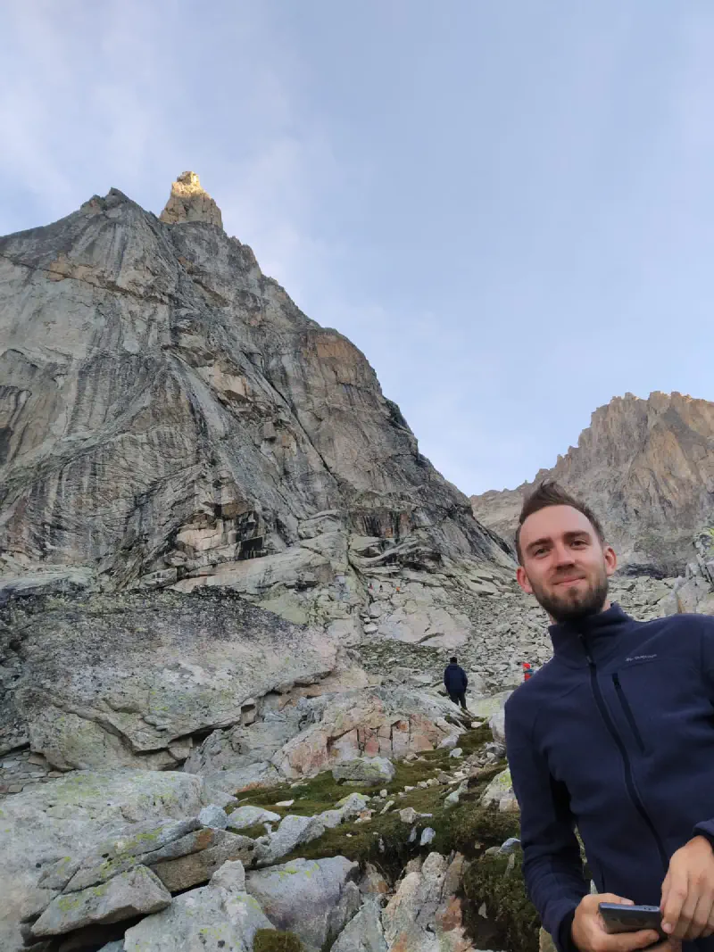 Next to the refuge, at the foot of the Aiguille and after a successful ascent